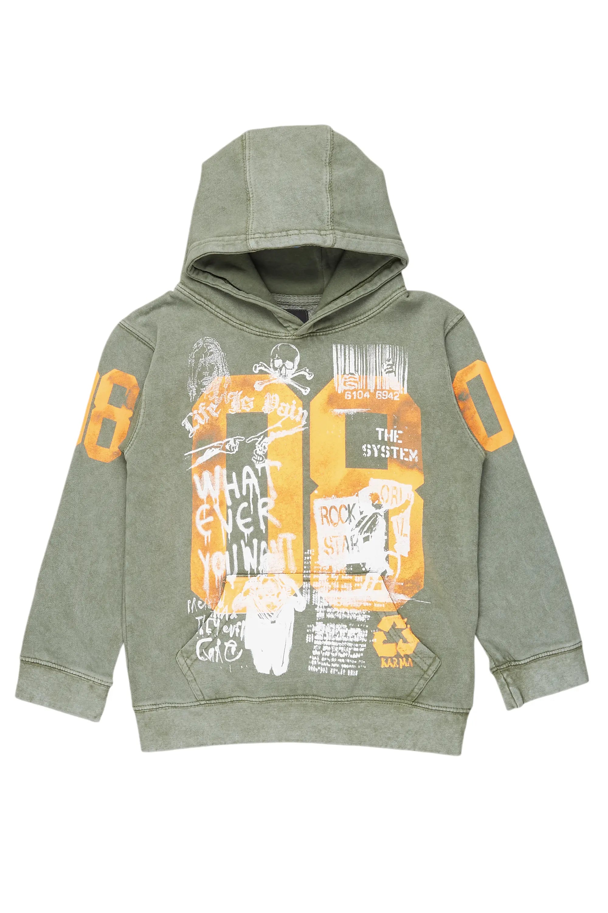 Boys Beau Vintage Green Graphic Hoodie Hip Men's Retro