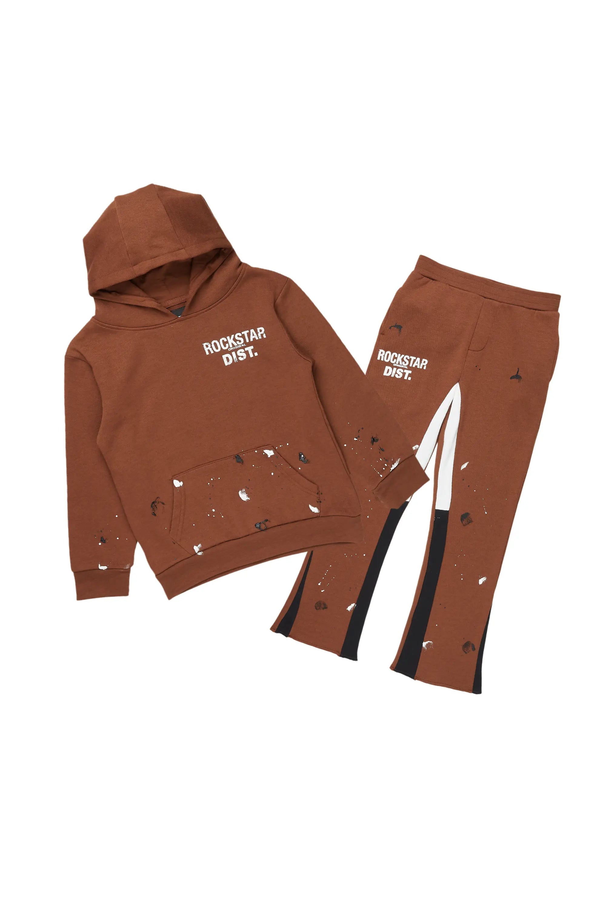 Boys Jaco Brown Hoodie Stacked Flare Track Set Beach