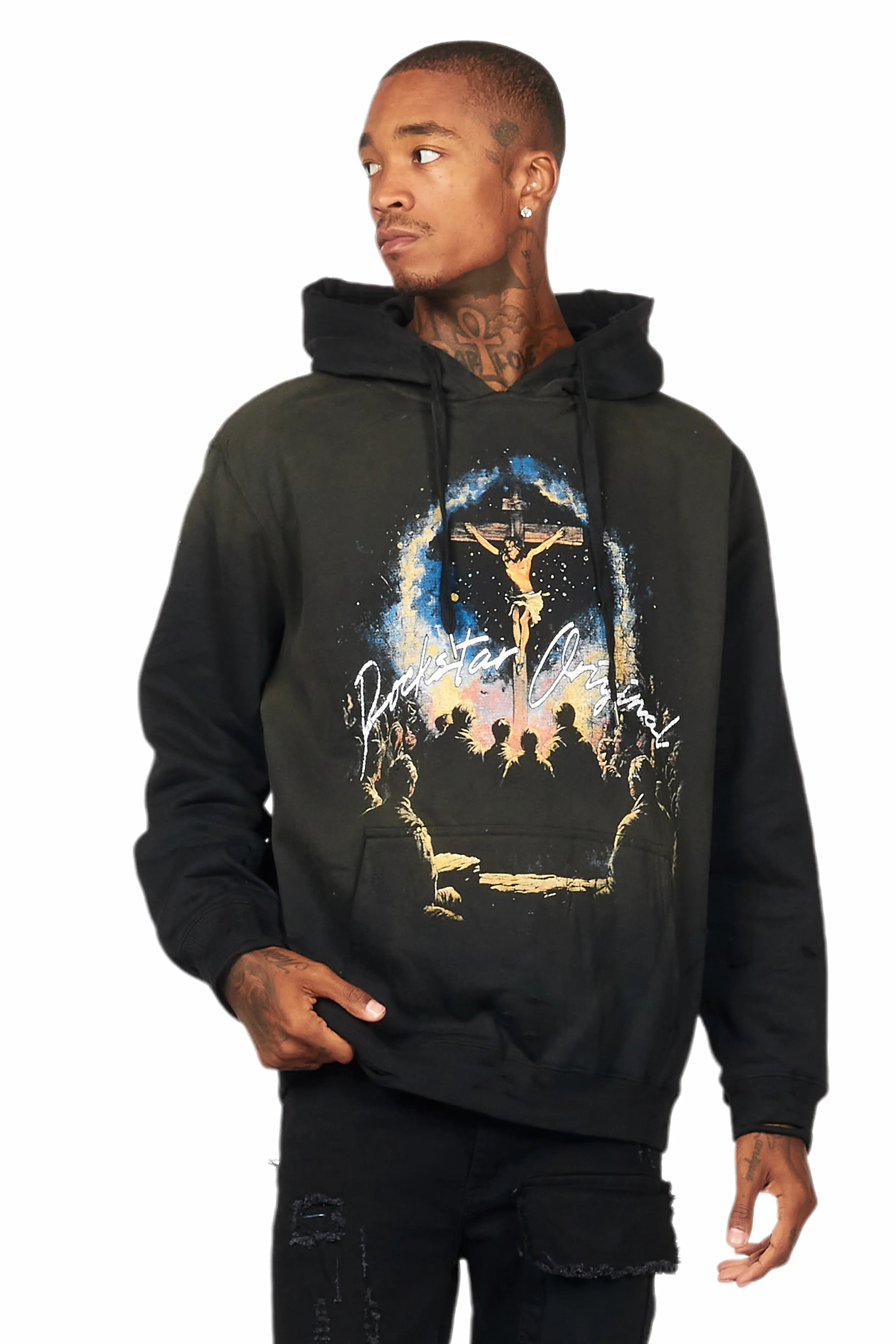 Lajos Black Graphic Hoodie Refined Men's Classic 