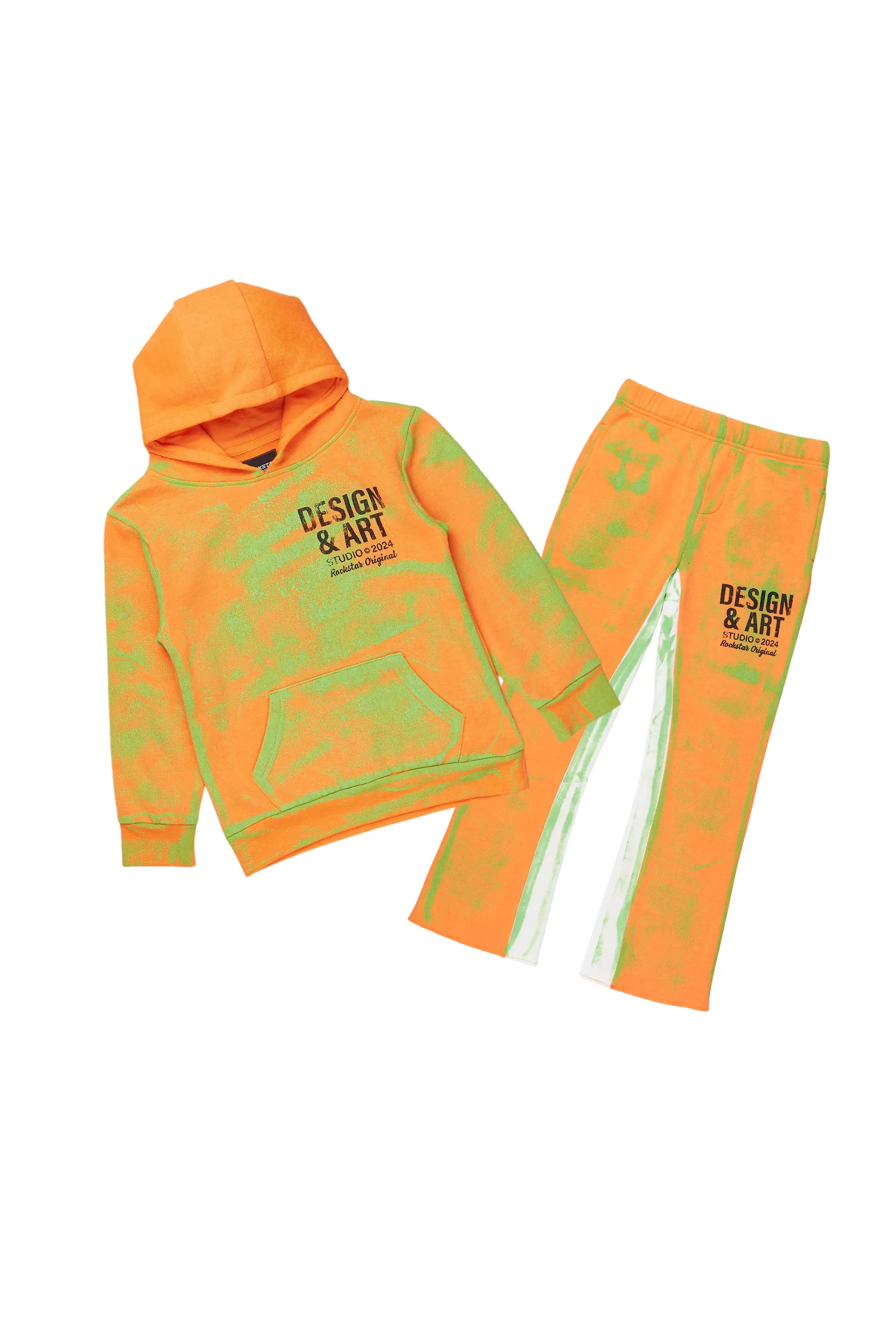 Boys Rue Orange Baggy Fit Pant Set Stylish Men's Neon