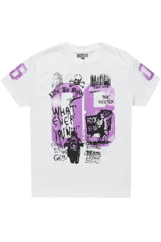 Girls Kammy White/Purple Graphic T-Shirt Cclassic Men's Tweed