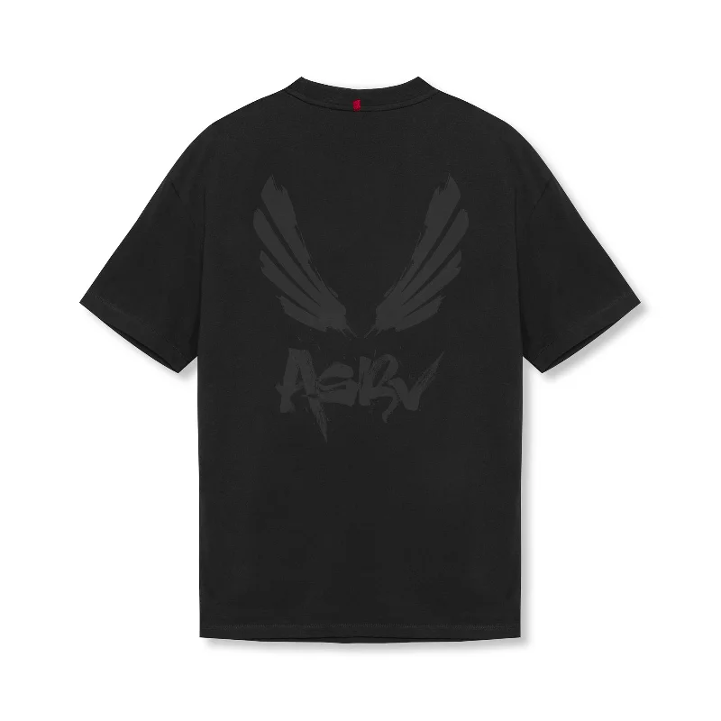 0797. Tech Essential™ Relaxed Tee - Black/Black "Brush Wings/ASRV" Cool Men's Distressed Cool Men's Distressed