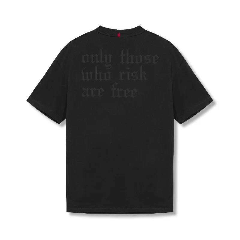 0797. Tech Essential™ Relaxed Tee - Black/Black "OTWR" Hip Men's Urban Hip Men's Urban