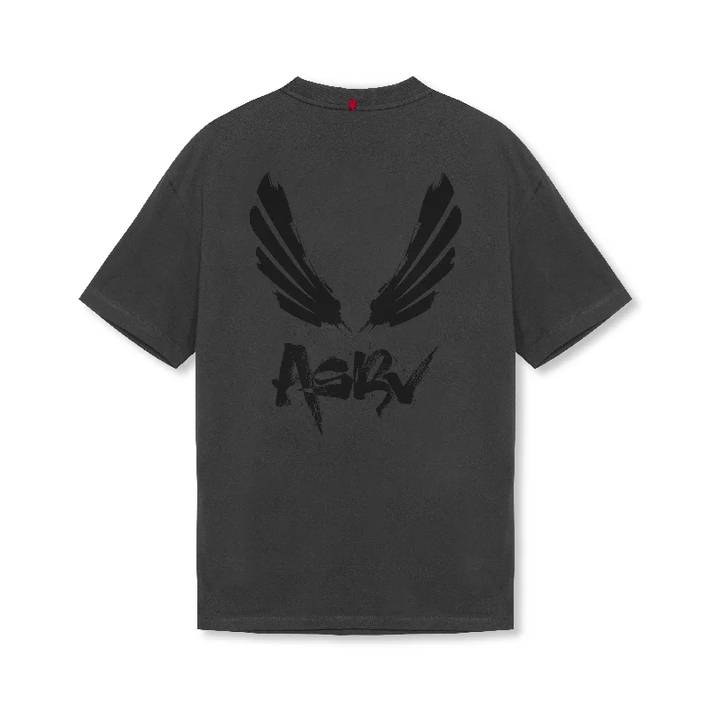 0797. Tech Essential™ Relaxed Tee - Space Grey/Black "Brush Wings/ASRV" Stylish Men's Neon Stylish Men's Neon