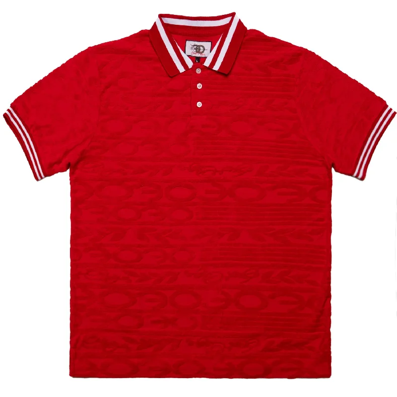 F178 Baroque Terry Polo - Red Elegant Men's Cashmere Elegant Men's Cashmere