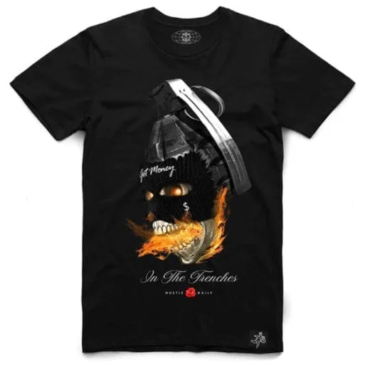 Hasta Muerte Hustle Daily AJ3 HNS Grenade Trenches T Shirt (Black) Beach Beach