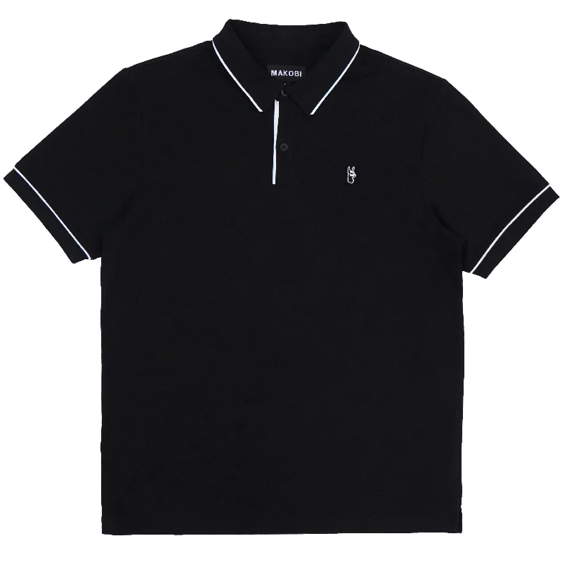 M383 Makobi Luciano Polo Shirt - Black Polished Men's Satin Polished Men's Satin