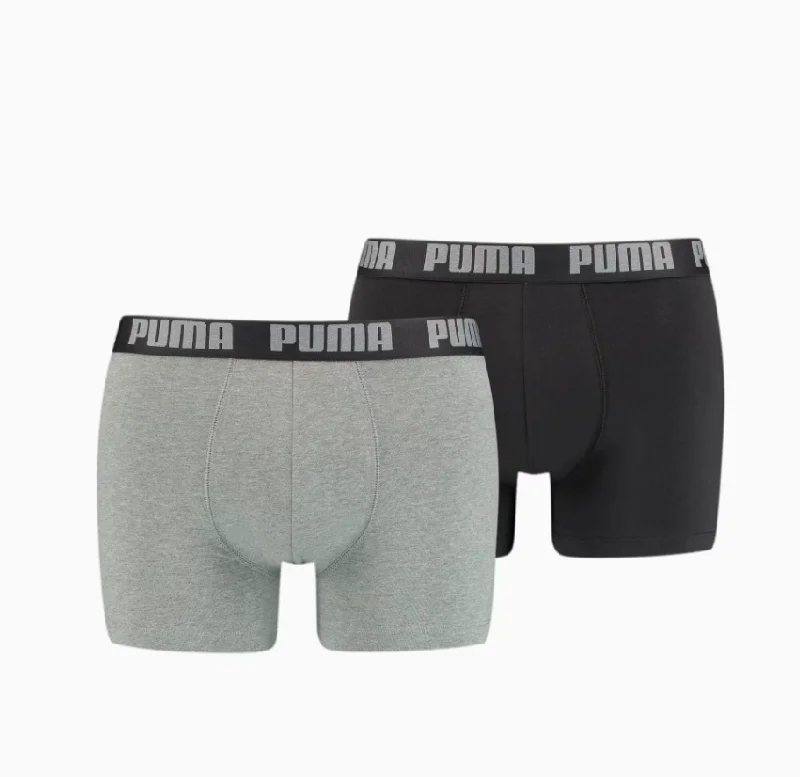 521015001691, Puma, Men's 2Pk Boxers - Dark Grey Melange/Black Streetwear Style Streetwear Style