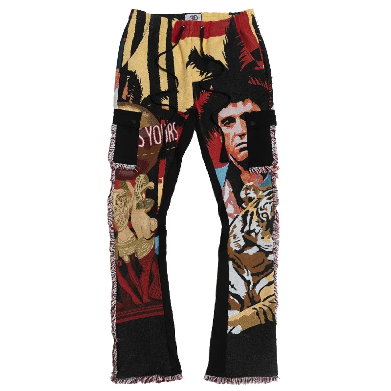 F1628 World Is Yours Tapestry Pants - Black Youthful Men's Anime Youthful Men's Anime