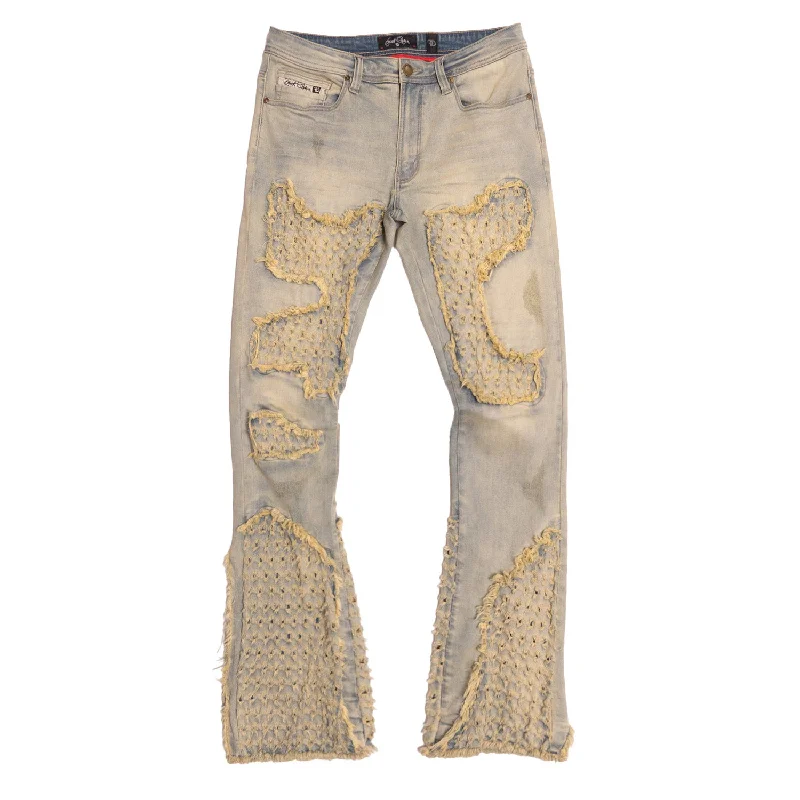 F1723 Tattered Denim Stacked  Jeans - Dirt Modern Men's  Modern Men's 