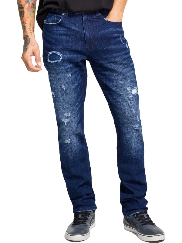 Mens Denim High Rise Straight Leg Jeans Artistic Men's Hand Artistic Men's Hand