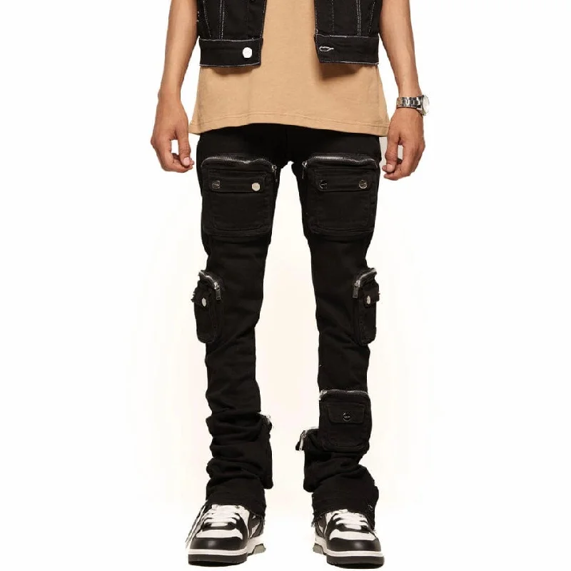 Pheelings "Journey To Greatness" Cargo Flare Stacked Denim (Jet Black) Bohemian Men's Free Bohemian Men's Free