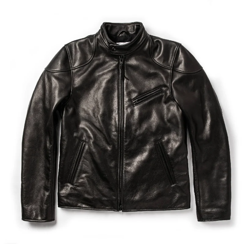 The Band Collar Moto Jacket in Black Steerhide Elegant Men's Cashmere Elegant Men's Cashmere