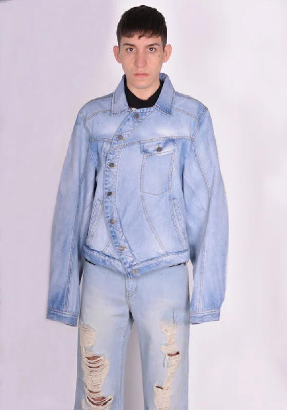 EGONLAB. DN008A WRAPPED DENIM JACKET BLUE ACID WASH Elegant Men's Cashmere Elegant Men's Cashmere