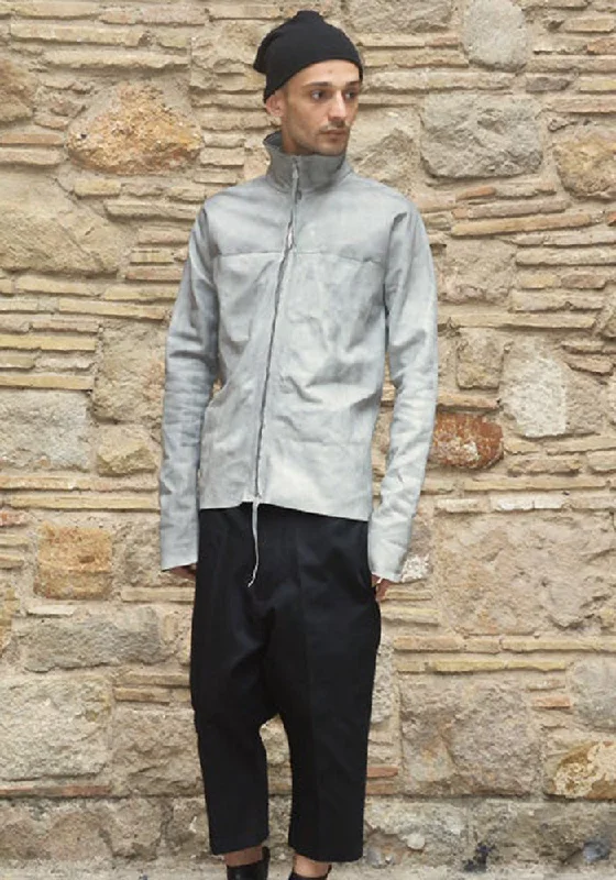 m.a+ by Maurizio Amadei MENS ZIPPED TALL COLLAR LEATHER JACKET GREY Adventure Adventure