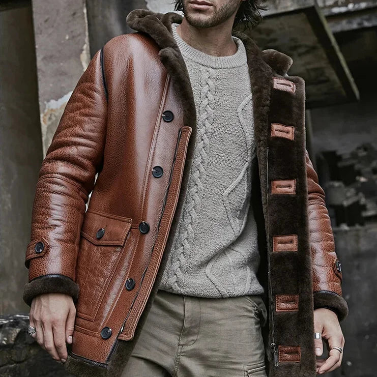 Men's Shearling Sheepskin Hooded Turn-down Fur Collar Long Winter Coat Stylish Men's Tropical  Stylish Men's Tropical 