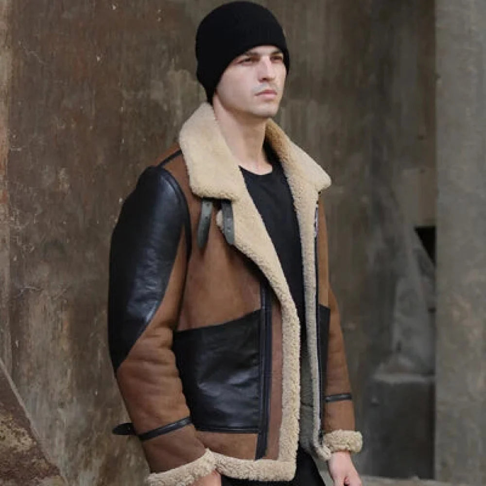 Men's Thick Warm Shearling Sheepskin Leather Winter Fur Jacket British Gentleman Style British Gentleman Style