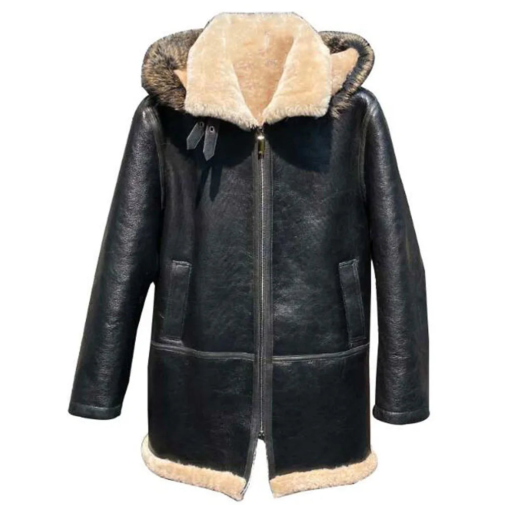 Men's Turn-down Collar Hooded Shearling Sheepskin Leather Winter Coat Artistic Men's Avant Artistic Men's Avant