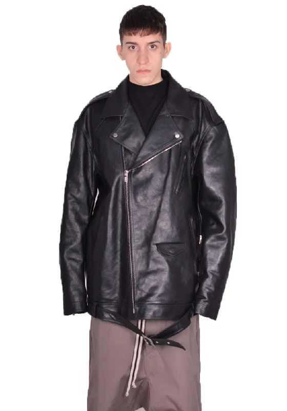 RICK OWENS MEN RU01D3773 JUMBO LUKE STOOGES LEATHER JACKET BLACK Youthful Men's Pop Youthful Men's Pop