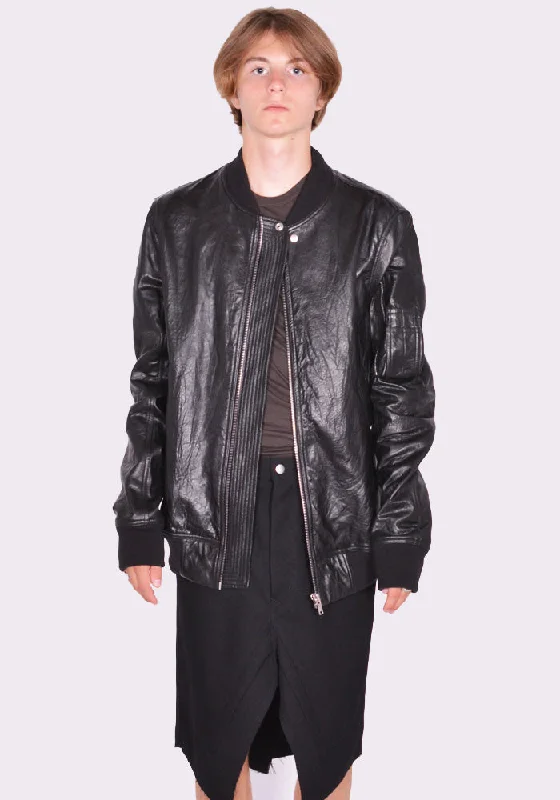 RICK OWENS MEN RU02D6789 LBW CLASSIC FLIGHT LEATHER JACKET BLACK (New Season FW24) Luxurious Men's High Luxurious Men's High