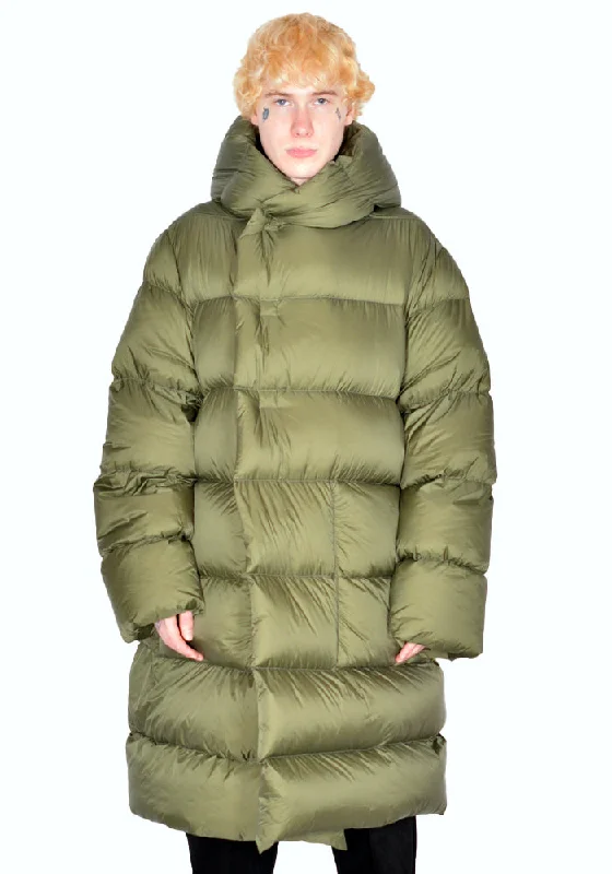 RICK OWENS RU02B2998 NZD3 PADDED & QUILTED HOODED LINER COAT GREEN Cool Men's Distressed Cool Men's Distressed