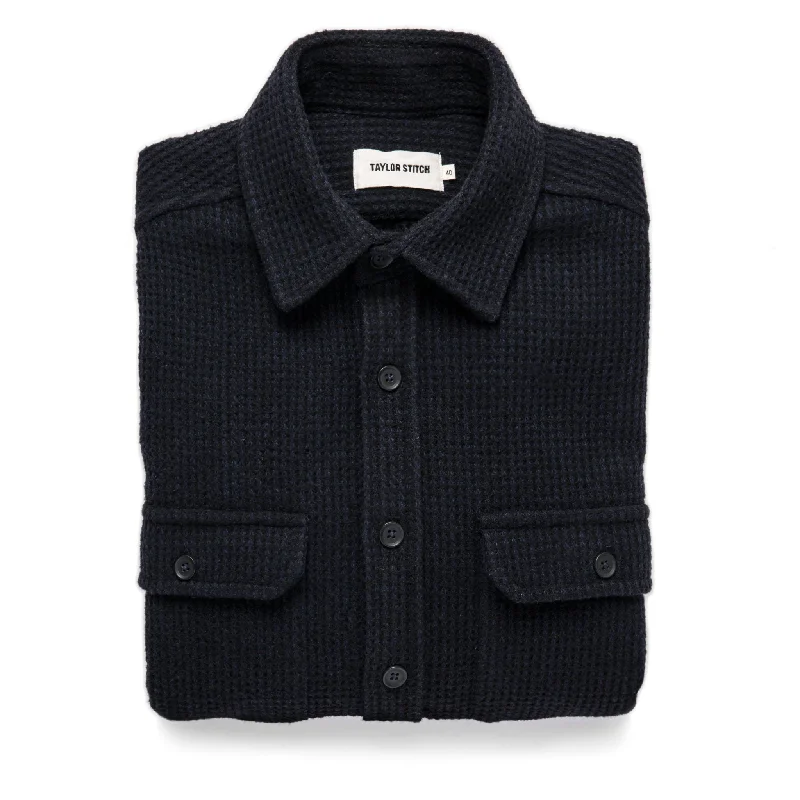 The Summit Shirt in Heather Navy Waffle Elegant Men's Cashmere Elegant Men's Cashmere